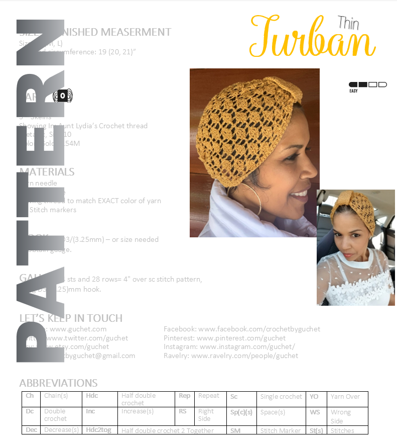 CROCHET TURBAN PATTERN (THIN VERSION)