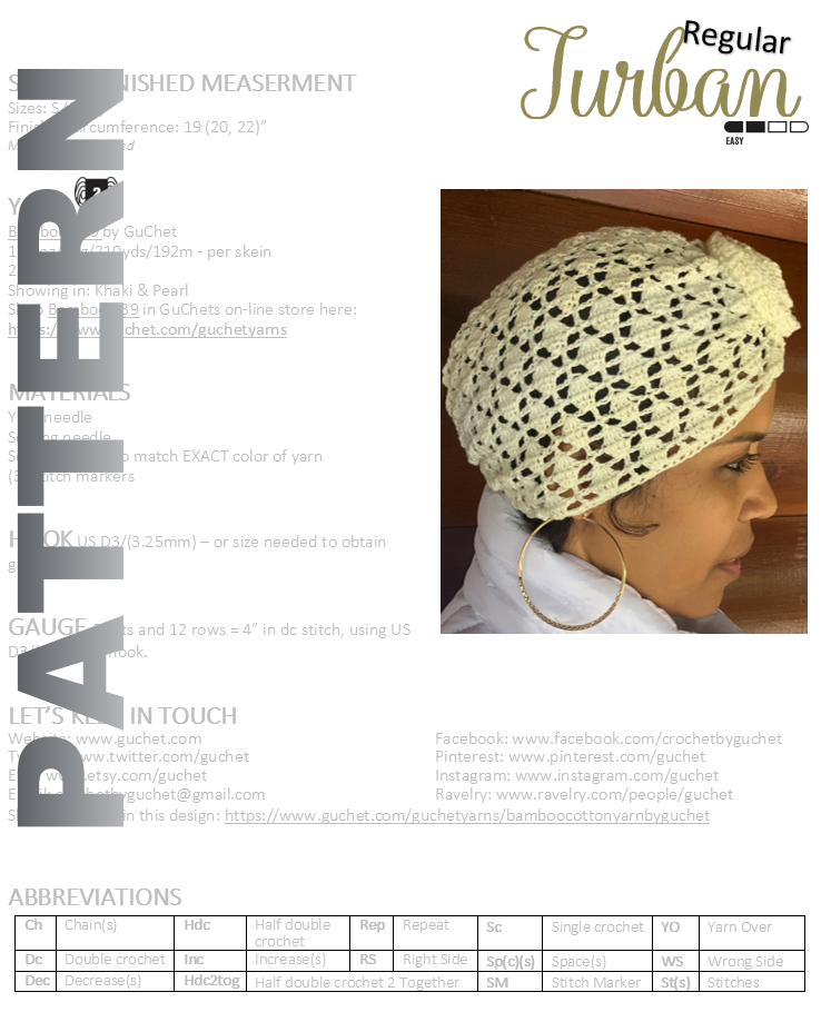 CROCHET TURBAN PATTERN (REGULAR VERSION)