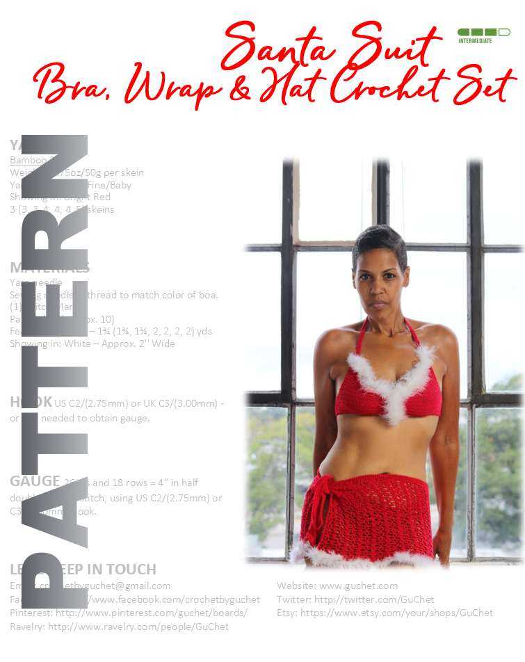 CROCHET LINGERIE PATTERN CHRISTMAS BRA, WRAP AND HAT SET