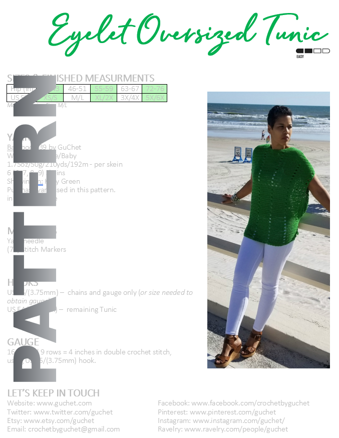 CROCHET TUNIC PATTERN - EYELET COLD SHOULDER