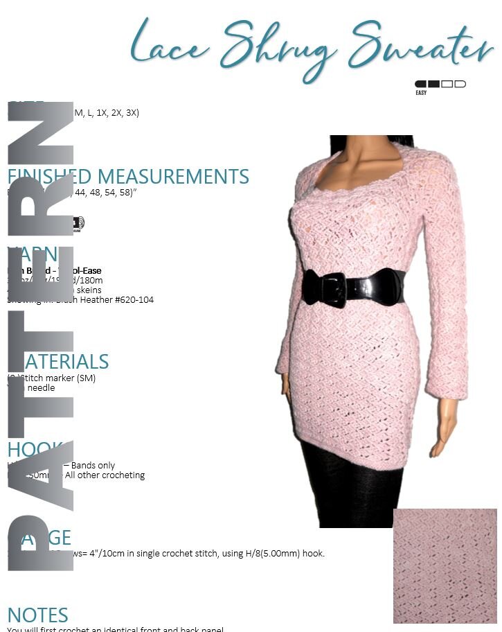 CROCHET SWEATER PATTERN – PINK SHRUG