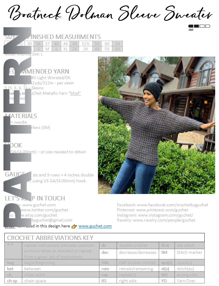 CROCHET DOLMAN SLEEVE SWEATER PATTERN