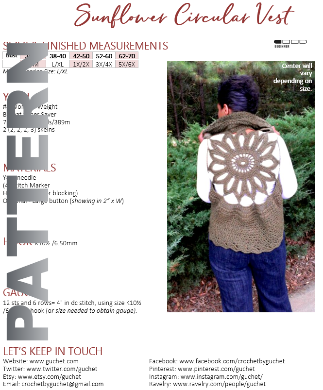 CROCHET VEST PATTERN - CIRCULAR - SUNFLOWER