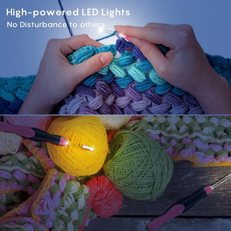 LED Crochet Hooks, TSV 46pcs Light-Up Knitting Hooks Set with 9 Interchangeable Heads for Crochet Crafting