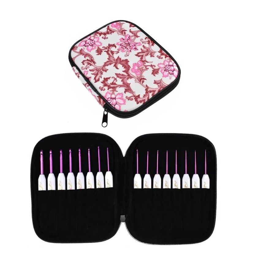 CROCHET HOOK SET - 16 HOOKS + PINK PAISLEY CASE