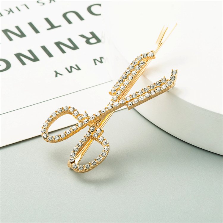 Set l Rhinestone on Golden Barrette, Hair Clips l Scissor Decor l 2 1/4” l New Piper K Gold Flower Hair Claw Clips Set Rhinestone Pearl  main image 3