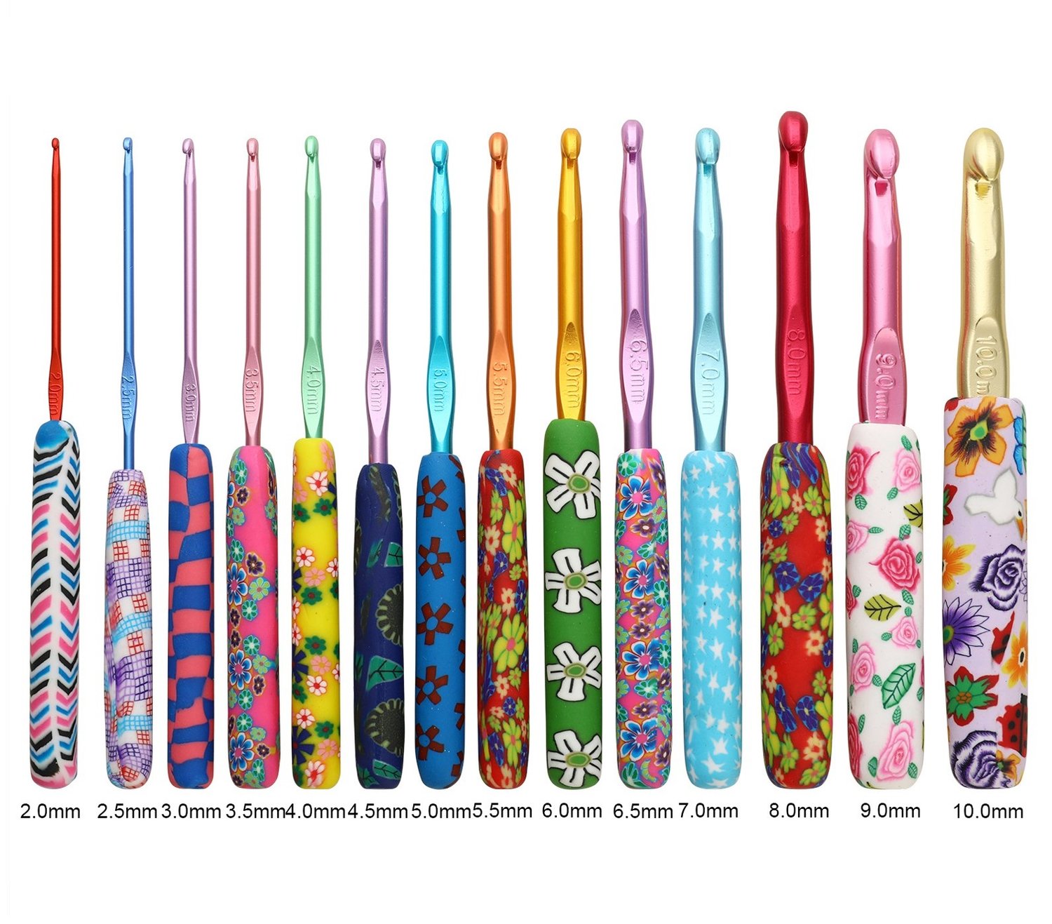 Crochet Hooks (14 Pcs) - Multi Coloured Aluminum Crocheting Hooks Set with  Case (2 mm - 10 mm) 