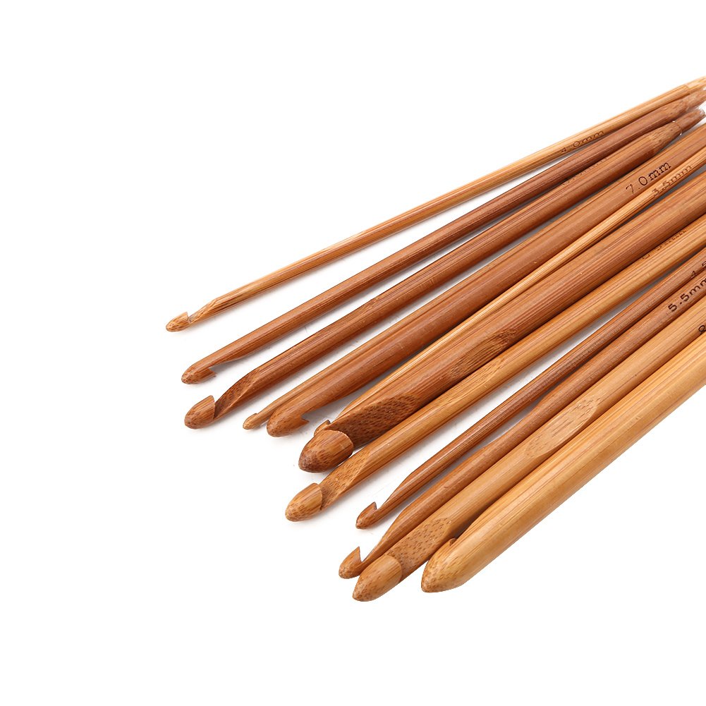 TUNISIAN CROCHET HOOK ON CABLE – BAMBOO - INCLUDES 12 PIECE SET
