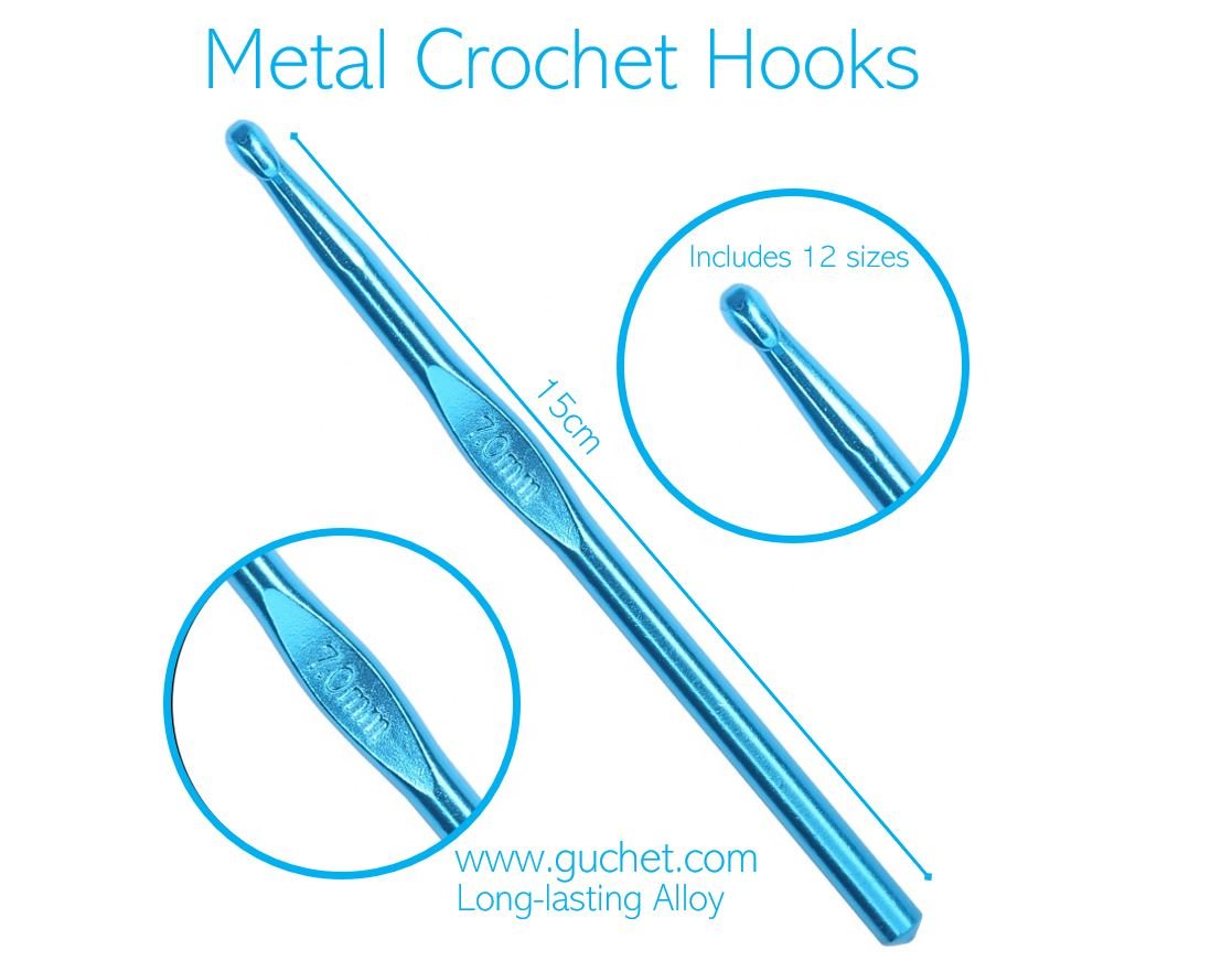  12 Size Metal Lighted Crochet Hooks with Case