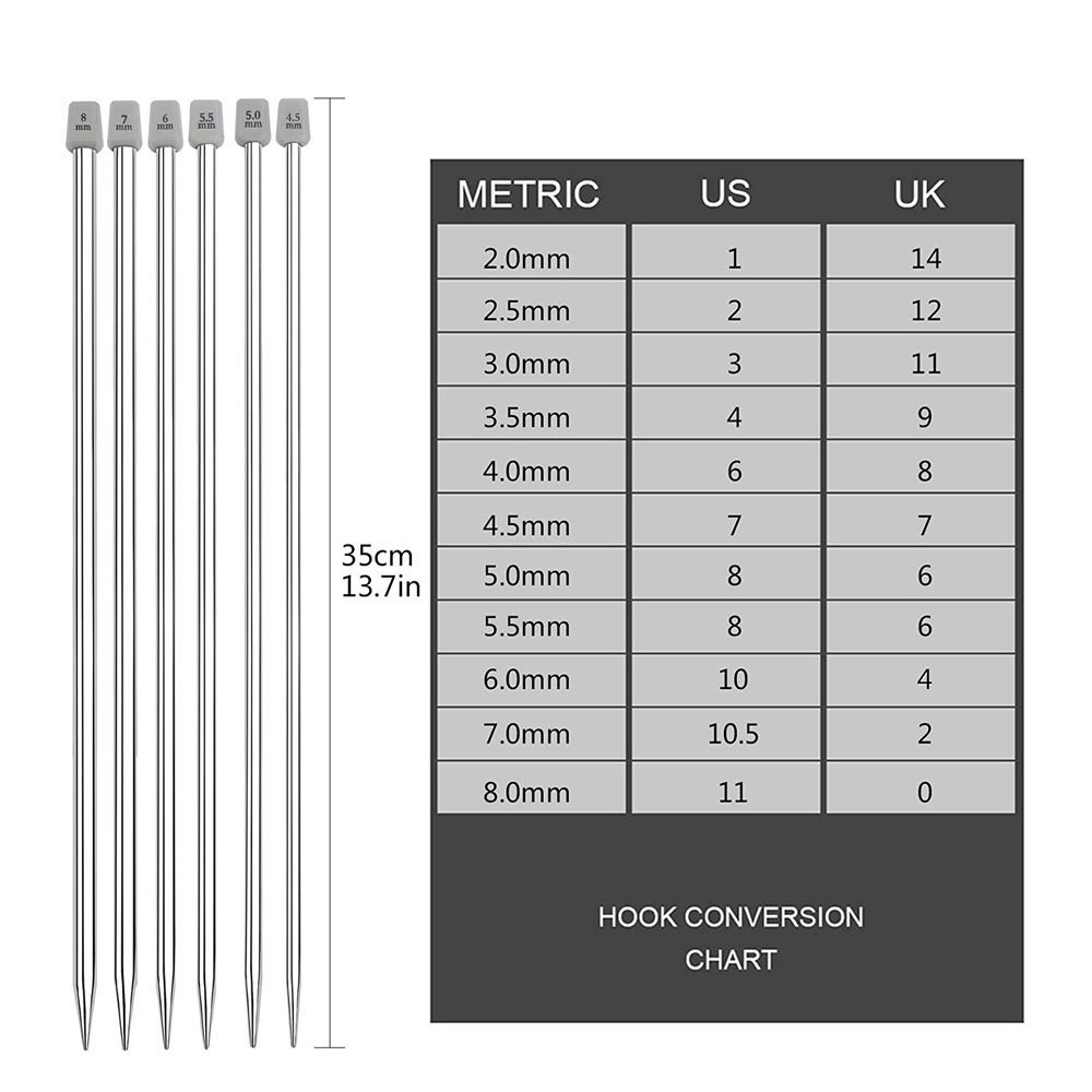 Hysagtek 22 Pcs Knitting Needles Set, 14 Inches Stainless Steel Straight  Single Pointed Knitting Needle Kit Metal Knitting Kit in Different Sizes