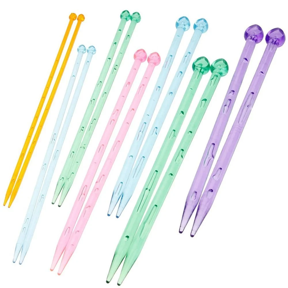 SINGLE POINTED KNITTING NEEDLES – 14” LONG - ACRYLIC - 7 PAIR SET