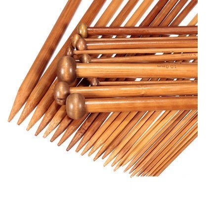 SINGLE POINTED KNITTING NEEDLE SET – BAMBOO - INCLUDES 36 PIECES