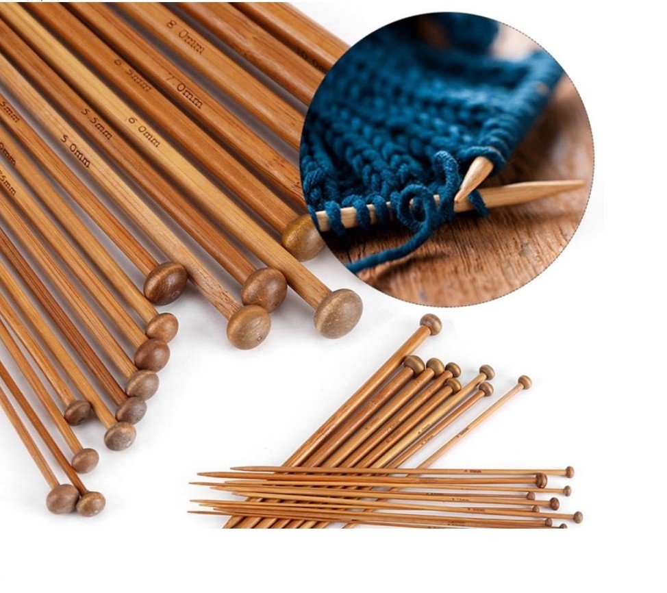 SINGLE POINTED KNITTING NEEDLE SET – BAMBOO - INCLUDES 36 PIECES