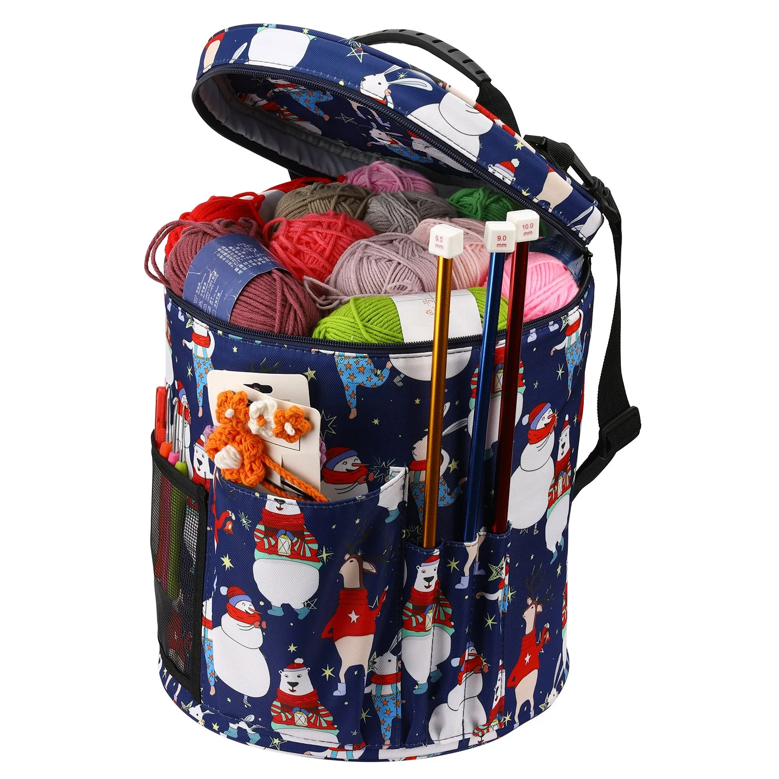 Yarn Storage Bag - Bucket - Christmas - Snowmans (4).jpg