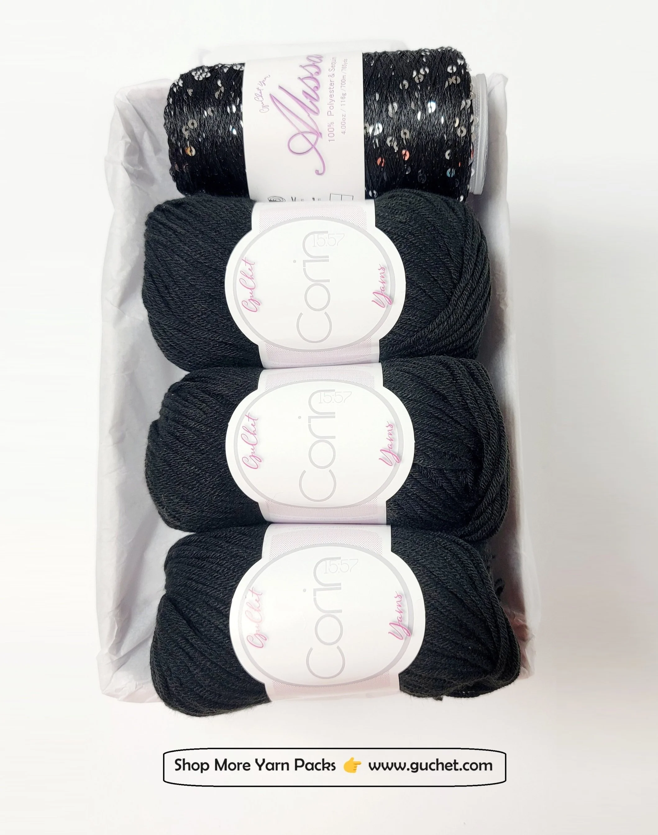 YARN PACK - SILK/CASHMERE /SEQUINS - BLACK AND SILVER