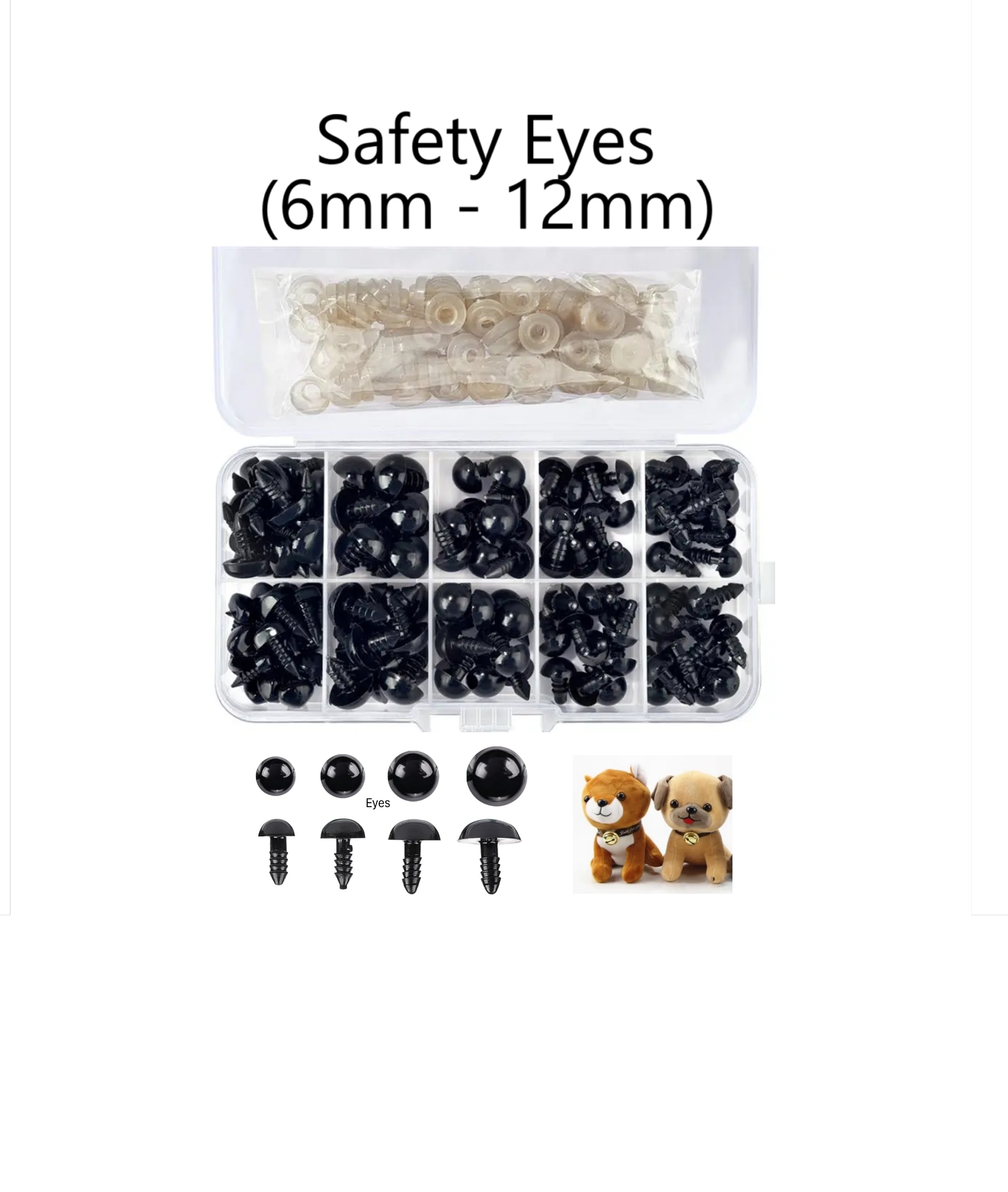 SAFETY EYES  - 200 + PCS  (6mm - 12mm) - IN STORAGE CASE