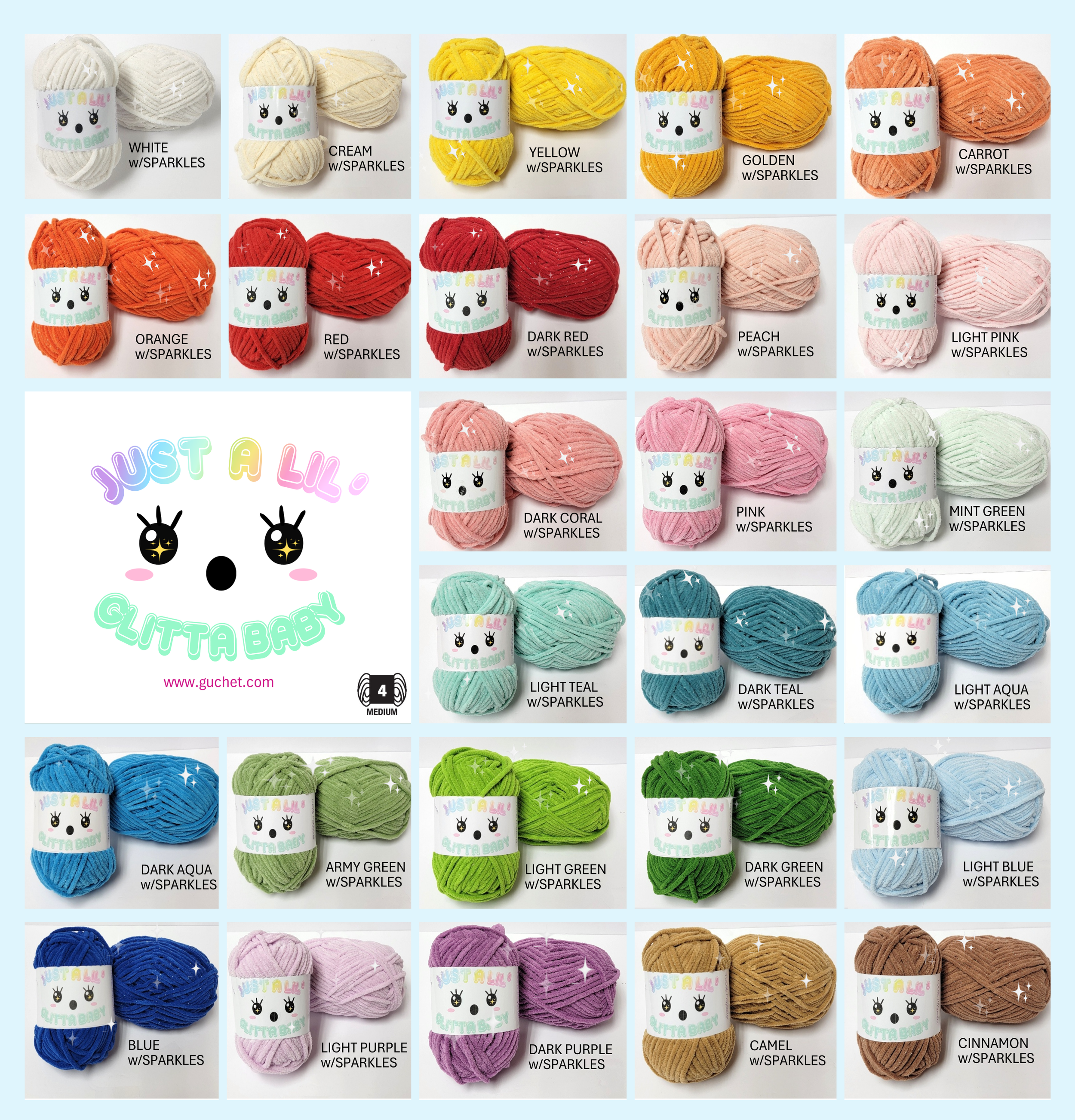 Just A Lil Glitta Baby by GuChet Yarns, Yarn for amigurumi, #4 Worsted weight yarn, crochet animal yarn, crochet yarn for toys, chunky yarns, yarn for baby blanket, finger knitting yarn www.guc (Copy)
