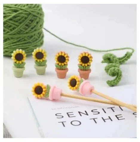 KNITTING NEEDLE TIP PROTECTORS - SUNFLOWERS - 6 PC SET
