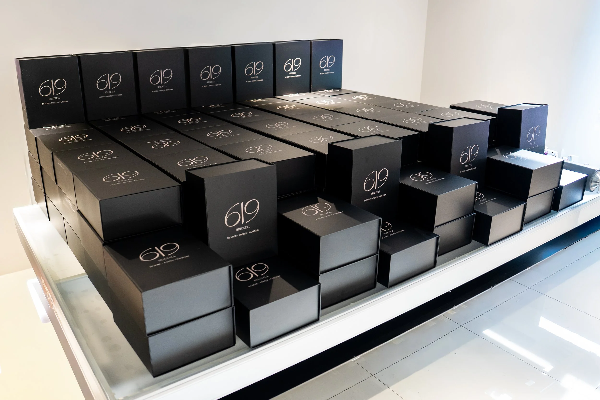 Branded corporate gift boxes in Miami displayed in a large premium order