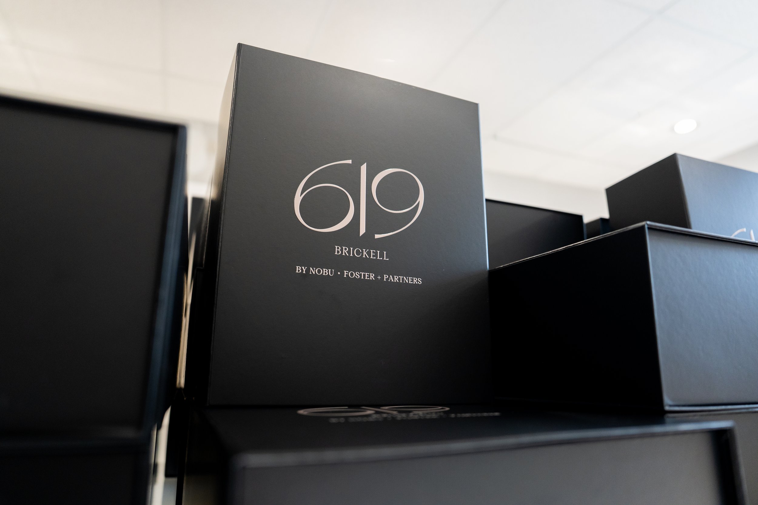 Branded corporate gifting detail in Miami with premium black custom boxes