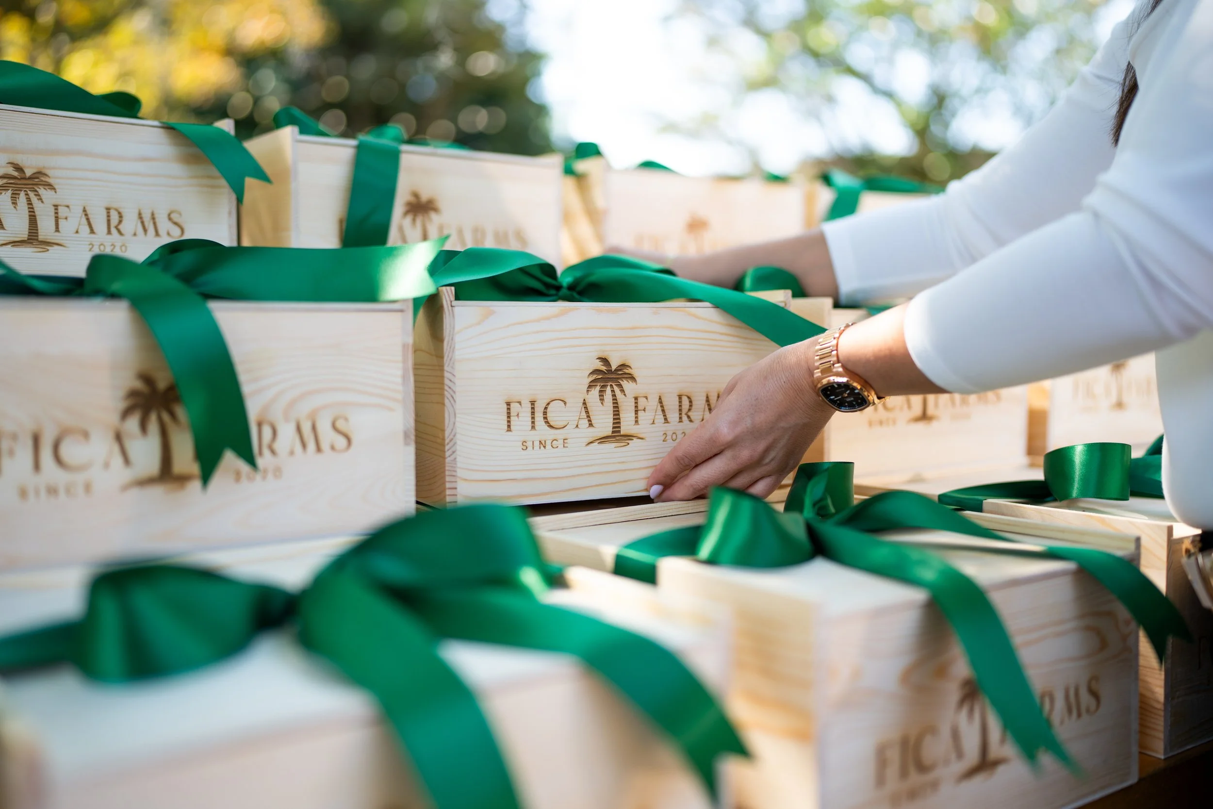 Curated wedding gift boxes at Fica Farms in Miami by Lauren Ashley Studio