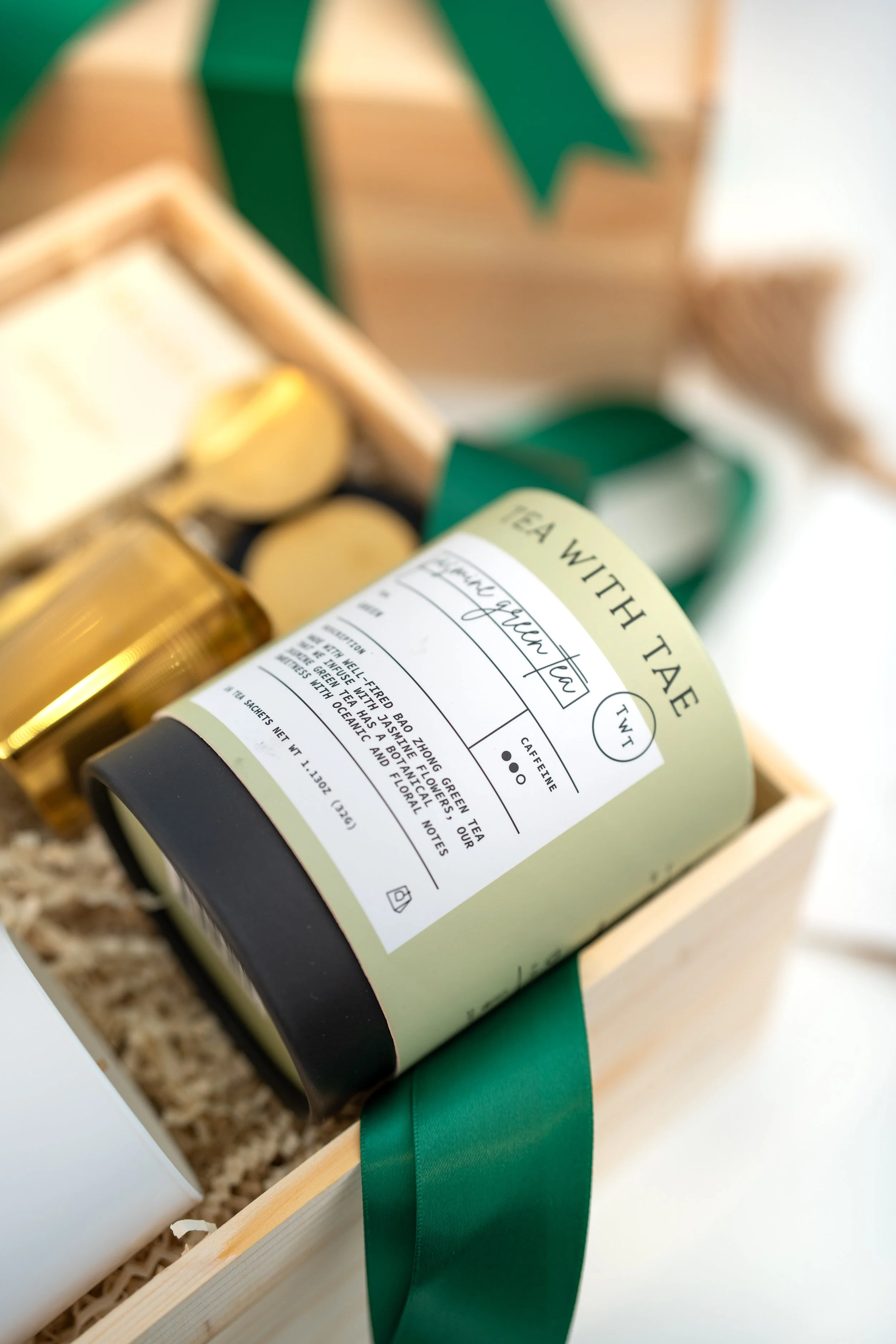 Premium tea item inside a custom holiday gift box