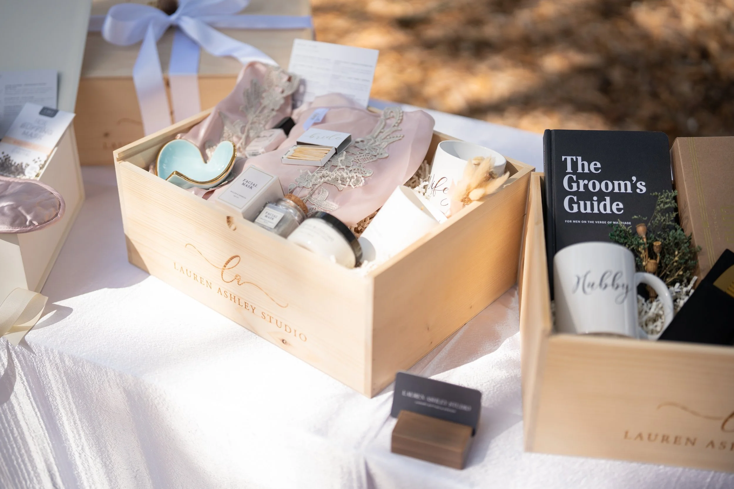Luxury bride gift box curated for a Miami wedding by Lauren Ashley Studio