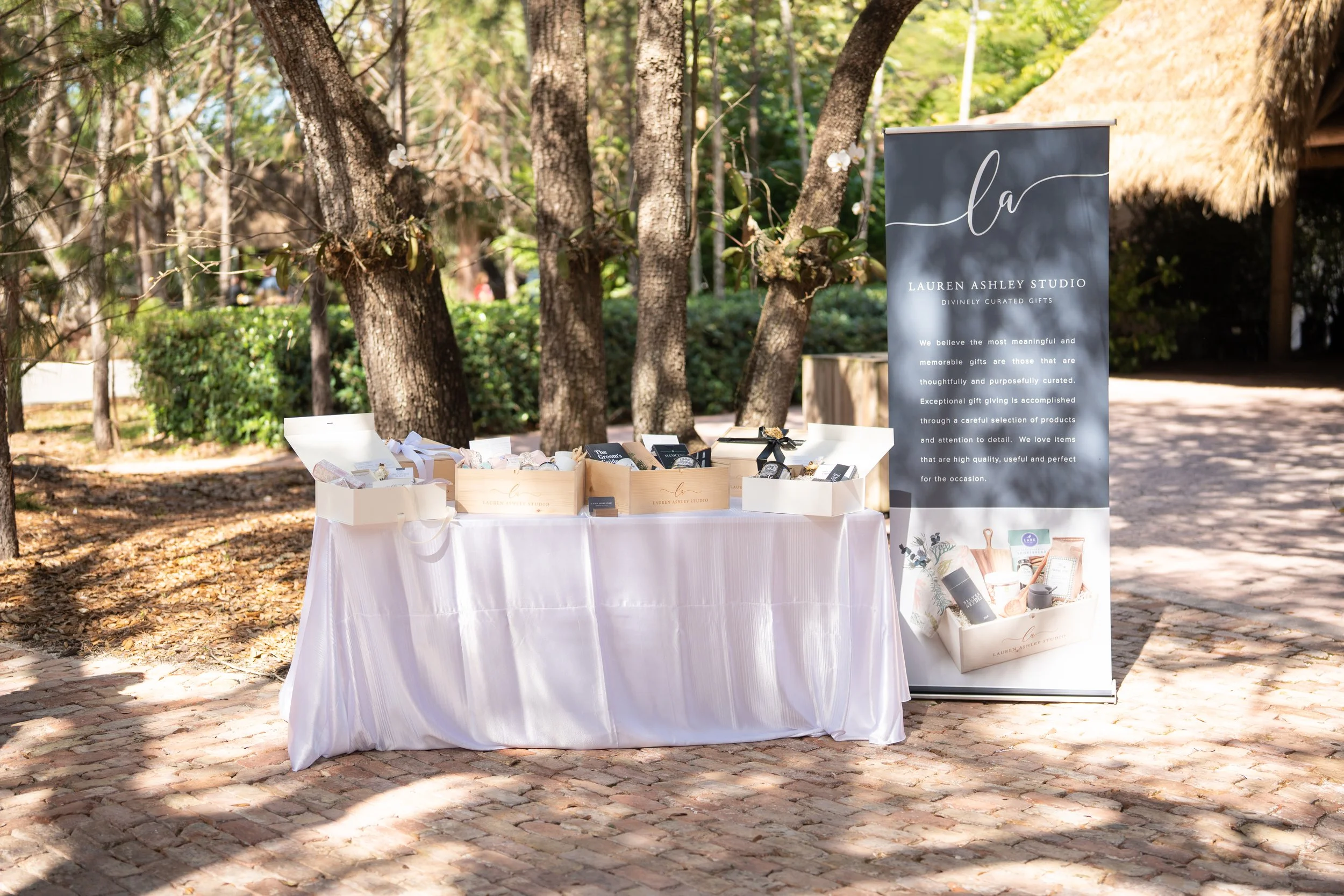 Lauren Ashley Studio luxury wedding welcome gift display at The Barn 305 in Miami