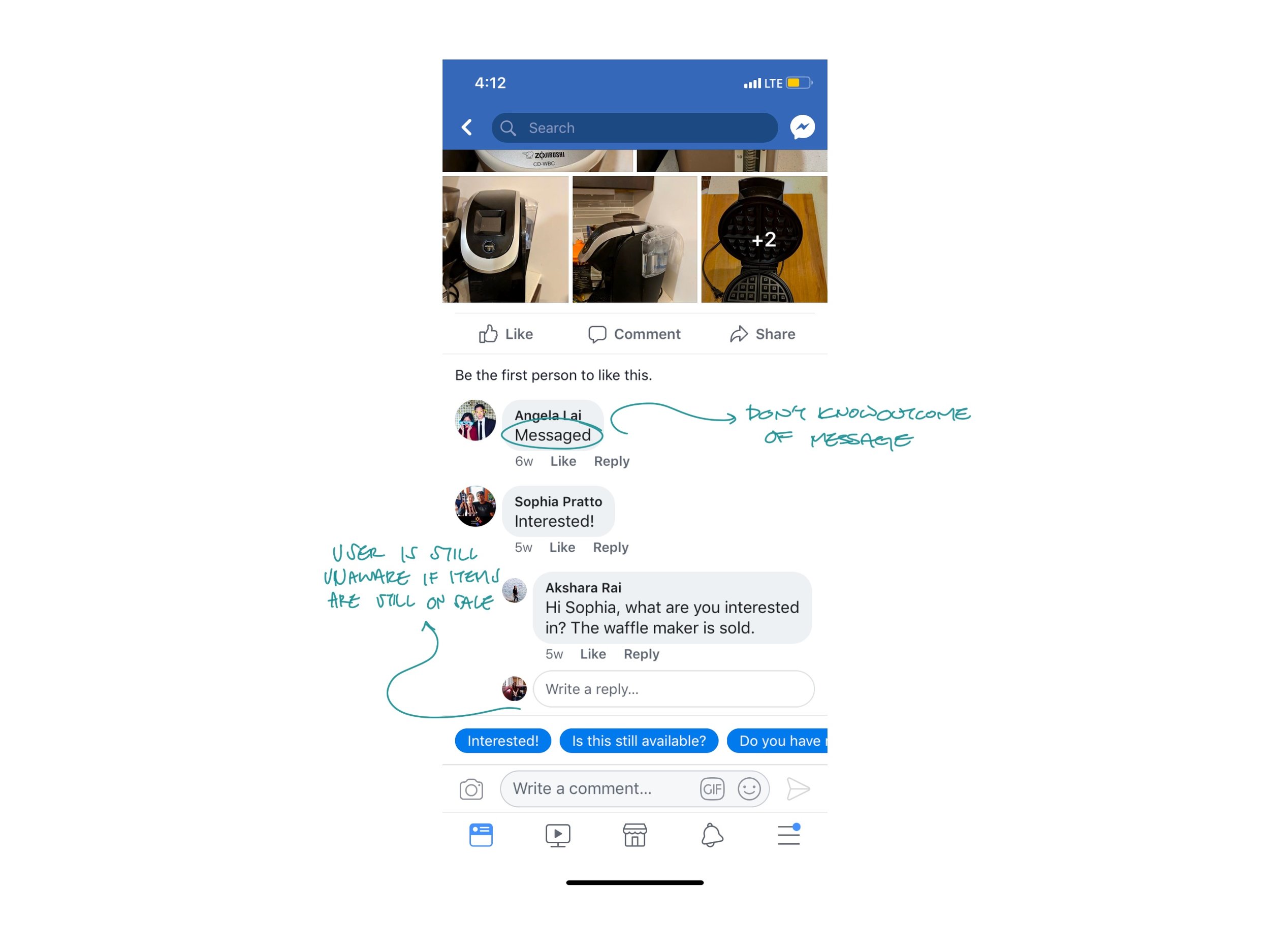 1. Comment Section can lead to confusion whether item is sold