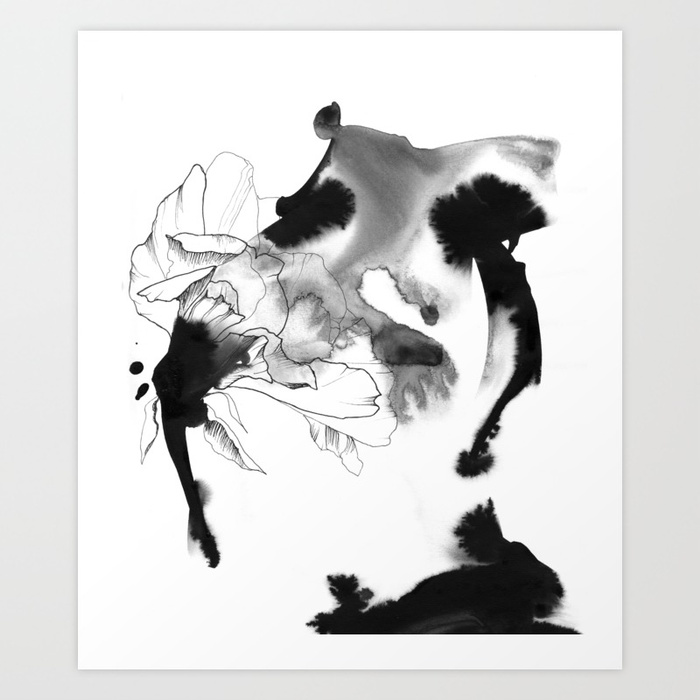Peony and Ink in Black and White