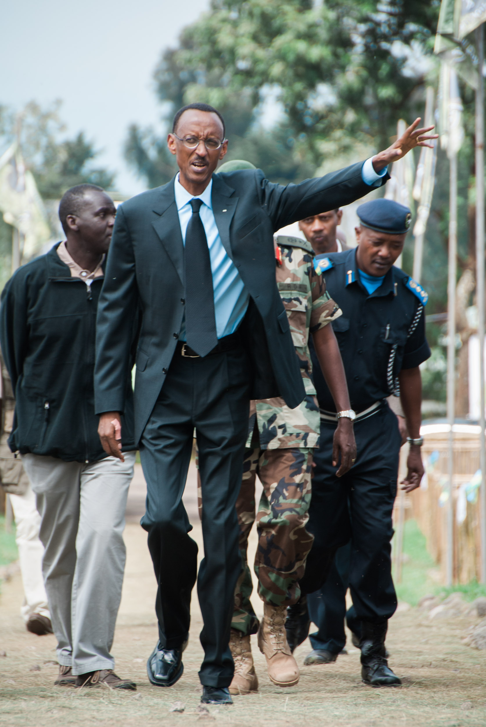  President Paul Kagame waves to a large crowd of people in Ruhengeri before an election rally. 