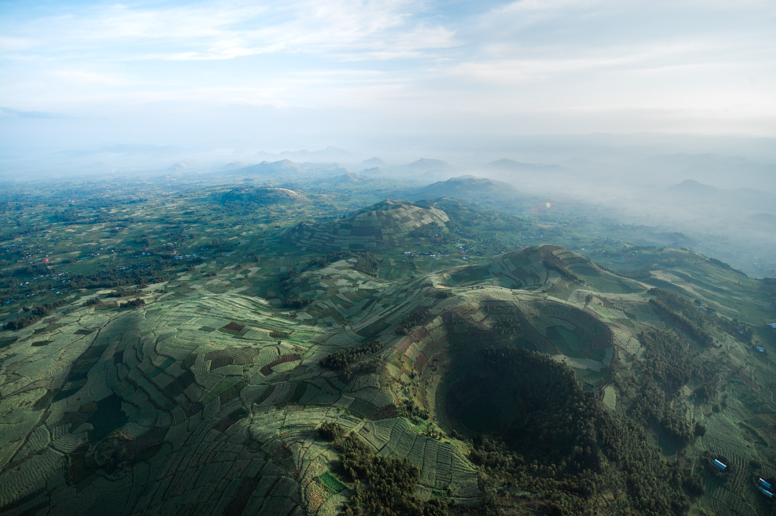  The cratered hills of northern Rwanda, near the border of Uganda. 