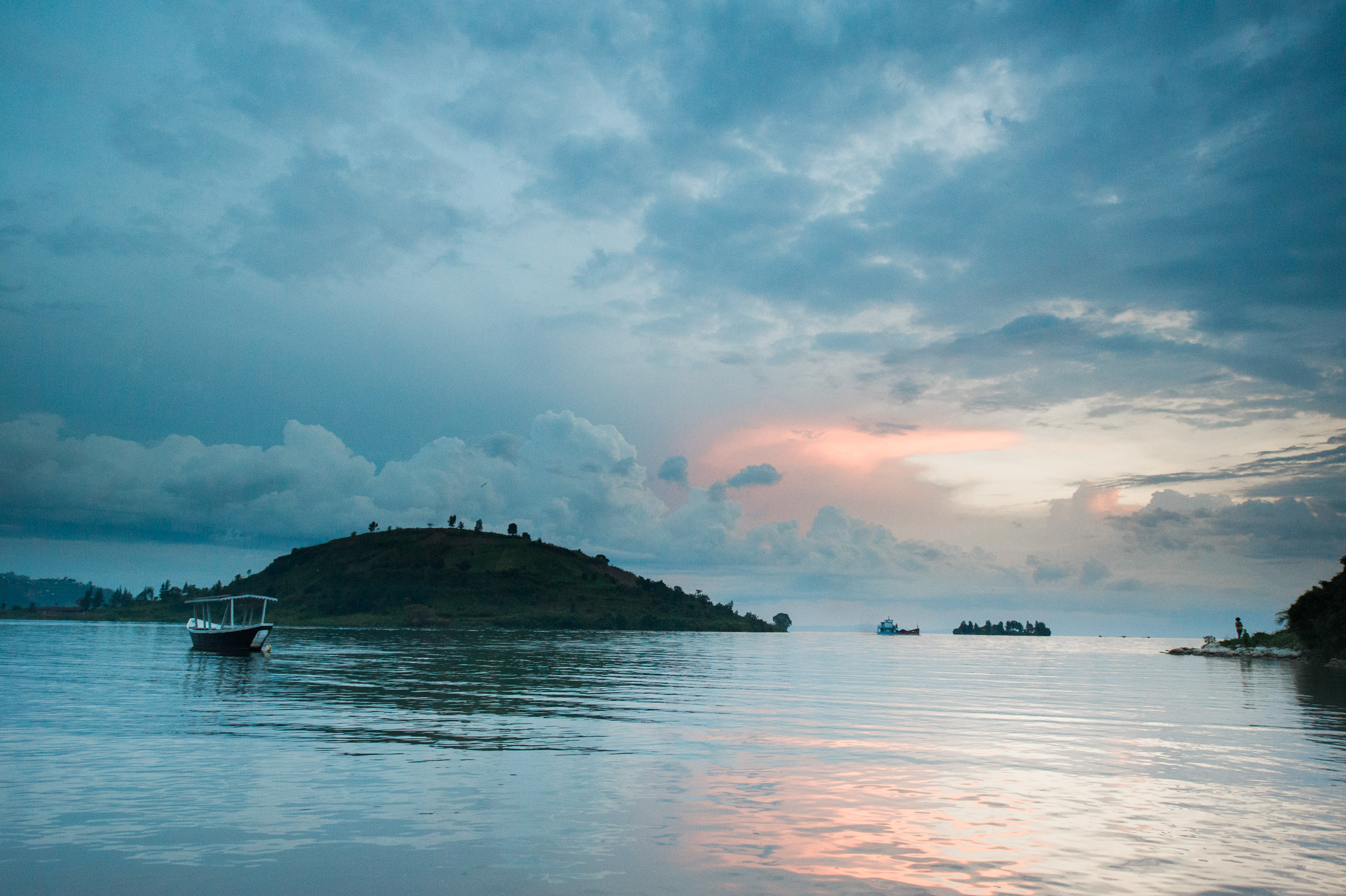  The shorelines of Lake Kivu, in the northwest and bordering the Congo. 