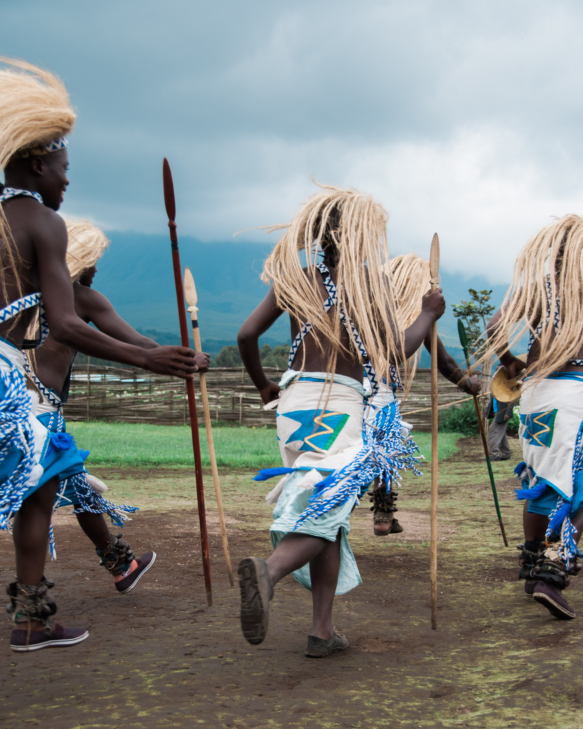  Members of a traditional Intore dance troupe in the north. 