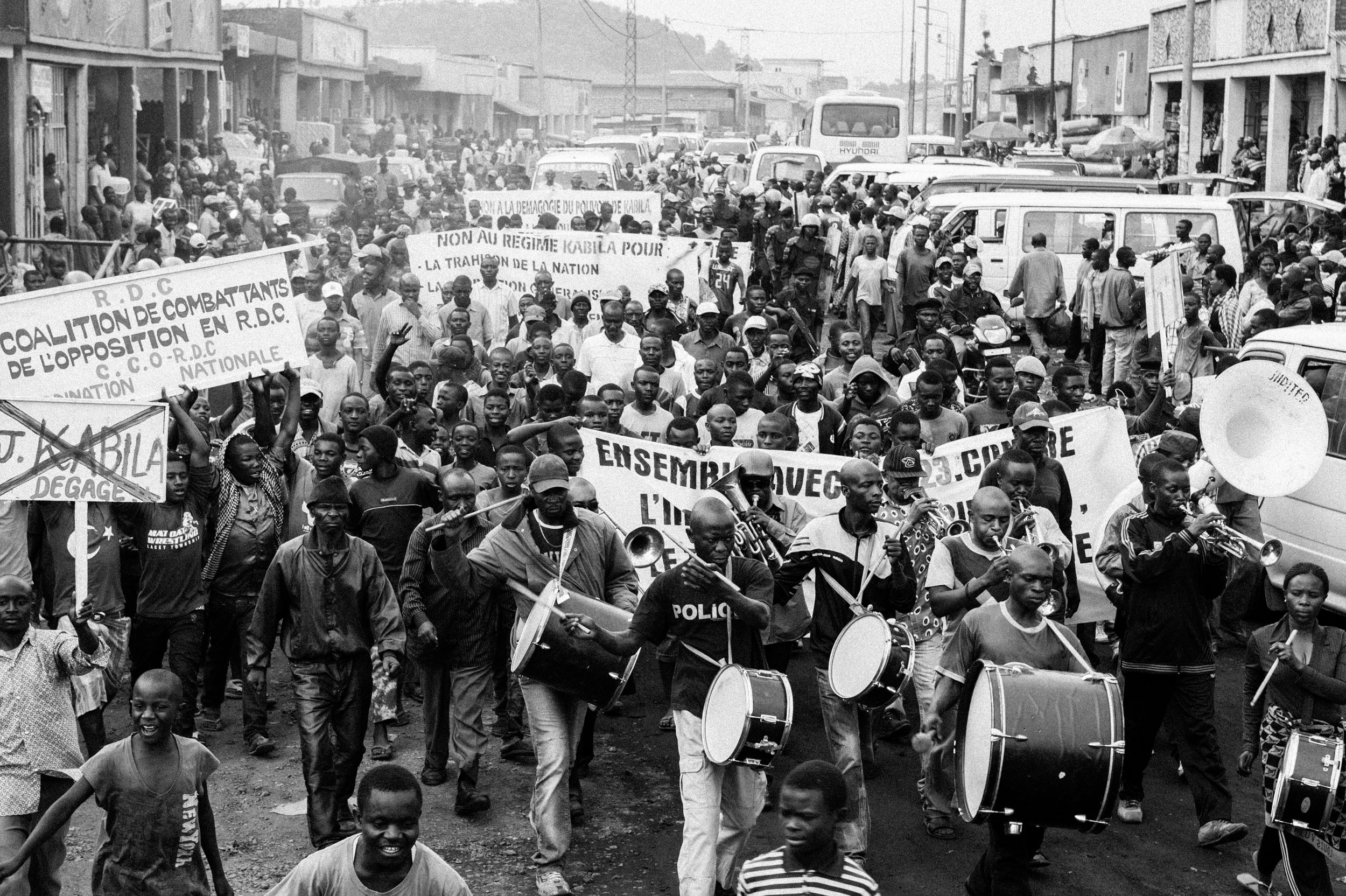  Protestors march through the streets of Goma during the M23 Rebellion in November 2012, calling for the removal of then-President Joseph Kabila. 