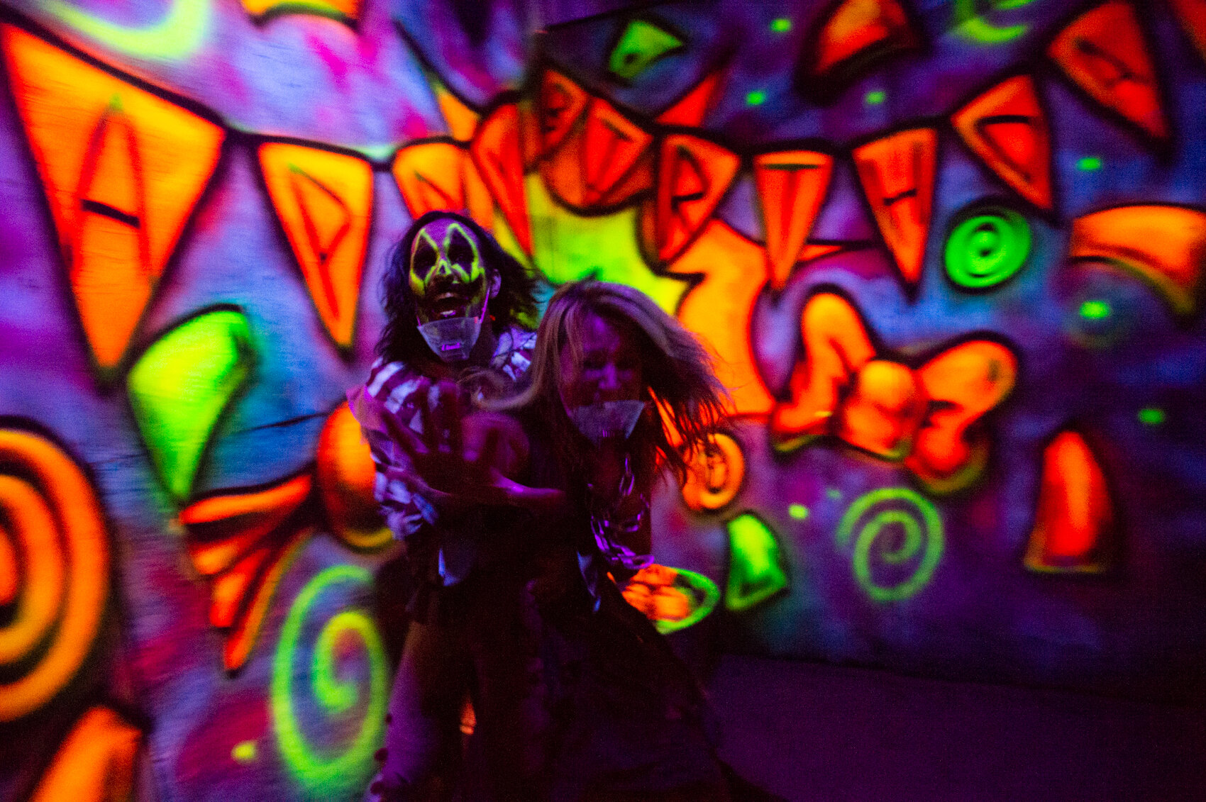  At the Panic Attack haunted house in southern Columbus County, a clown attacks a woman before 'eating' her stomach as she screams in pain. He repeated, "I'll eat my cake!" (Read the story   here  .) 