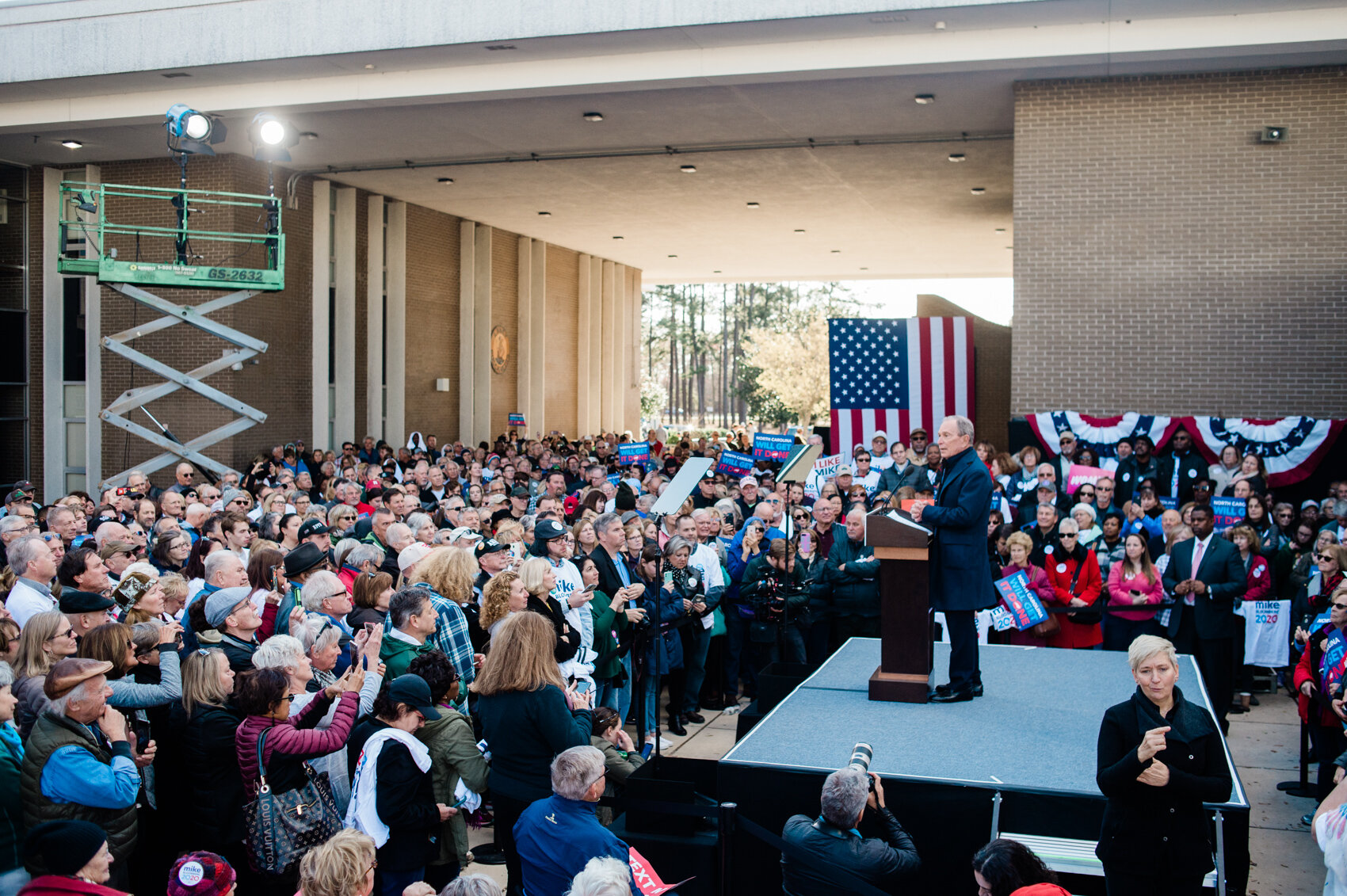  Michael Bloomberg addresses the crowd at Laney High School on Saturday afternoon, Feb. 29.   "Now I think I'm the only candidate to come to Wilmington, but all of them should visit. Senator Warren could go to Elizabeth's Pizza on Market Street. Klob