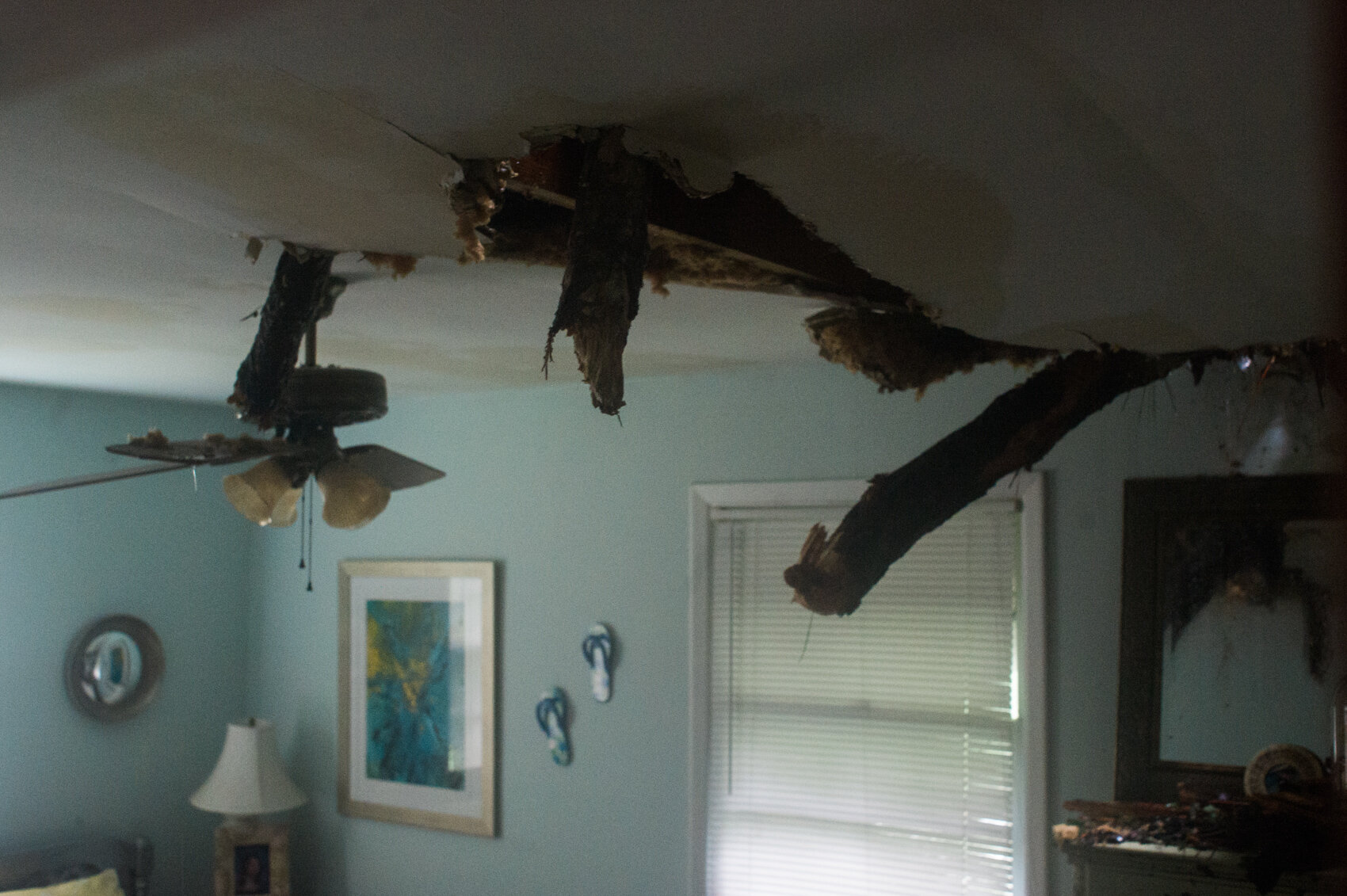  A fallen tree caused extensive water damage inside a Wilmington home after Hurricane Florence. (Port City Daily photo/Mark Darrough) 