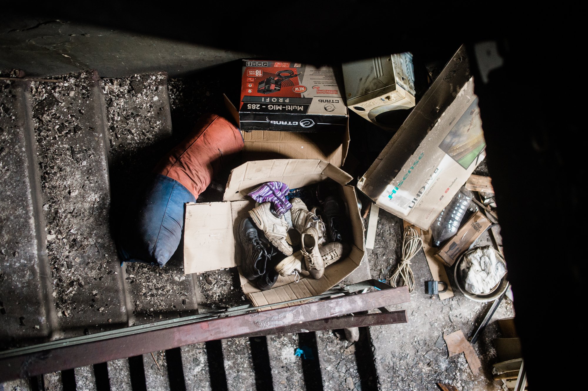  Belongings left behind inside a destroyed residential building in the Kyiv suburb of Irpin. 