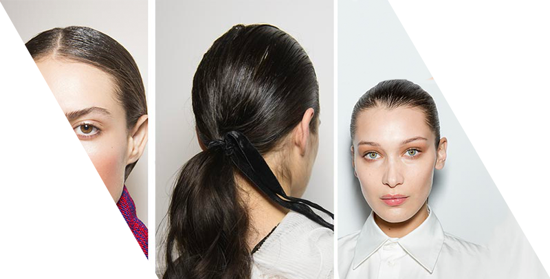 hair accessories: slicked back hair and sleek ponytails