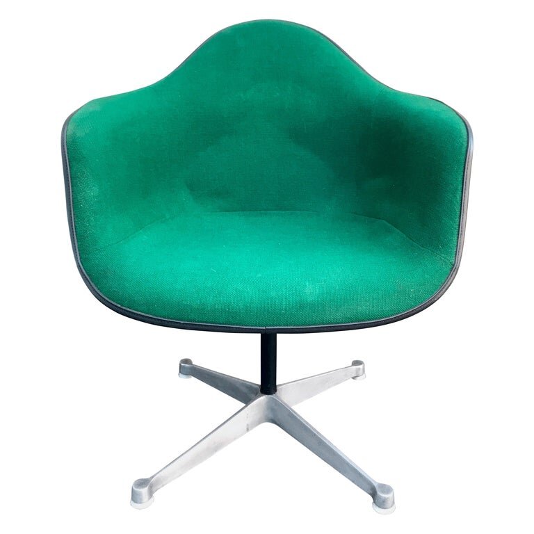 Eames Herman Miller Shell Chair with Rare Green Fabric Swivel Base American Company