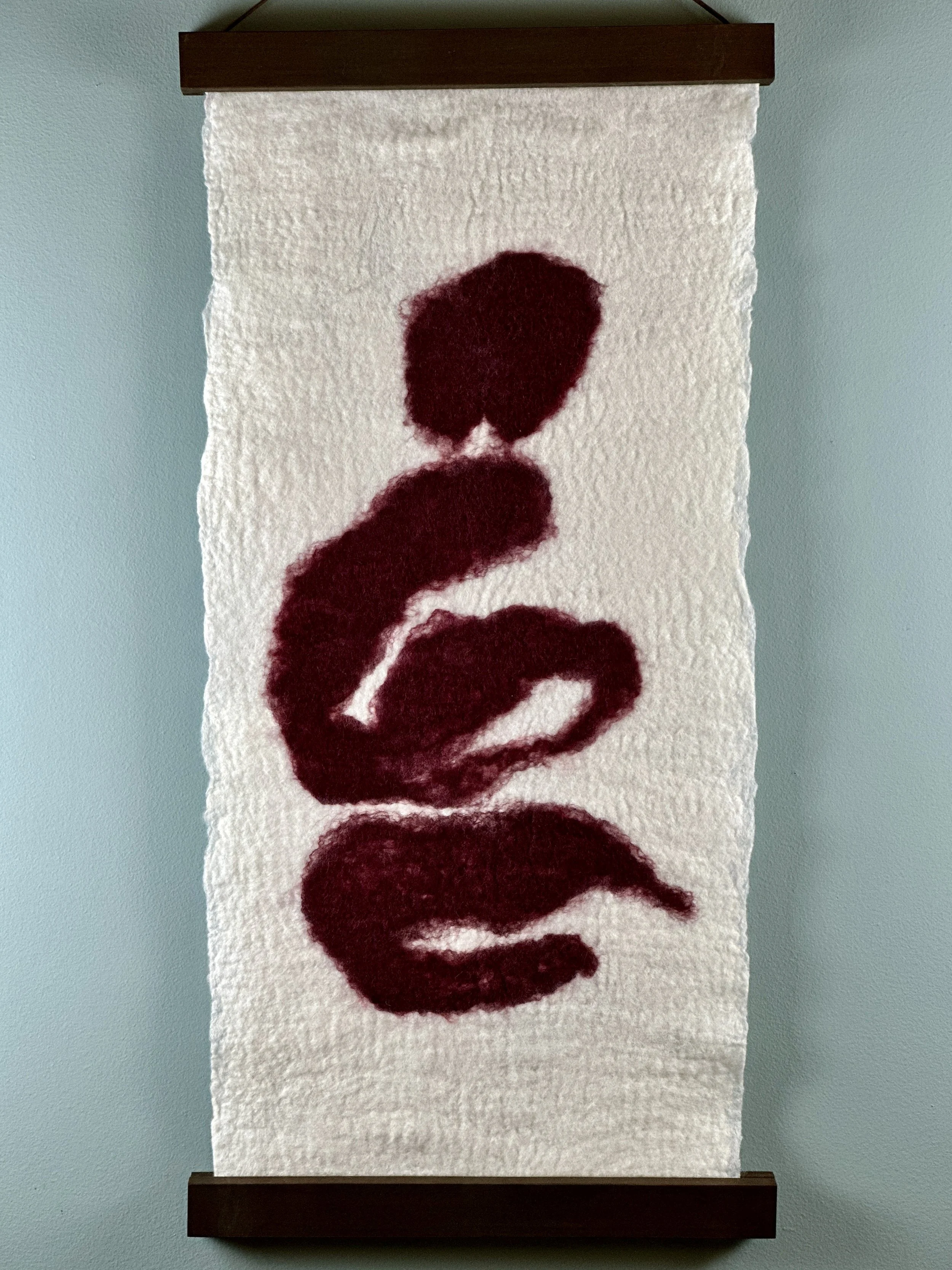 Calligraphic Body, 2026.
28.5" x 14"
Merino Wool, Silk Hankie