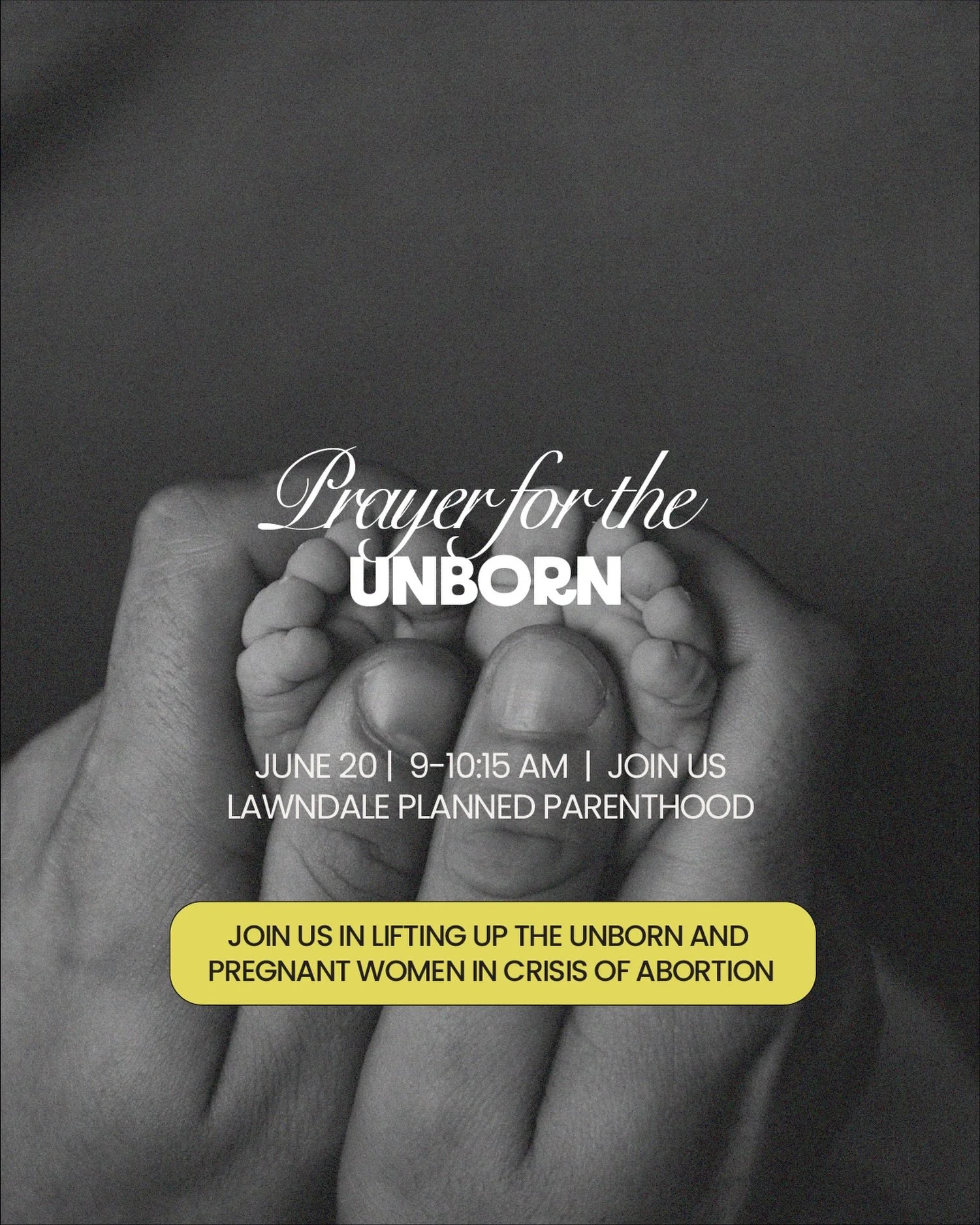 6.20 PRAYER AT PLANNED PARENTHOOD 🤍
Join us Saturday, June 20 from 9&ndash;10:15 AM at the corner of Hawthorne &amp; 147th as we gather to pray for unborn babies, mothers, families, and the end of abortion.
If you&rsquo;d like more information, plea