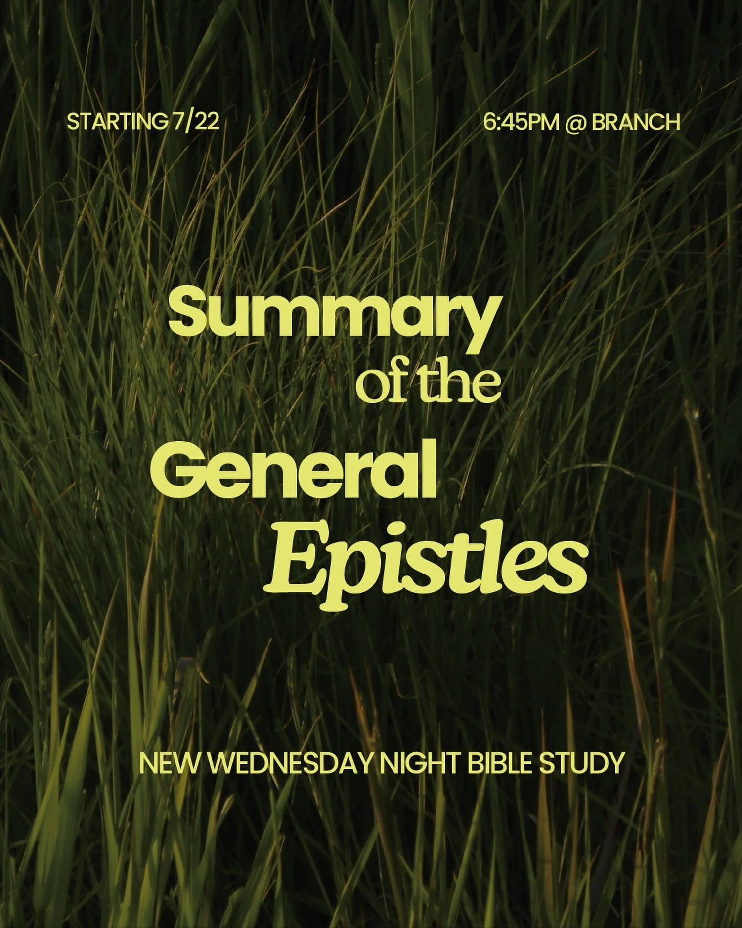 📚 NEW STUDY ALERT!

Beginning July 22 at 6:45 PM, join us for a 7-week study through the books of James, Peter, John &amp; Jude.
Let&rsquo;s grow in God&rsquo;s Word together as a church family. 🙏

✅ All are welcome 
✅ Wednesdays at 6:45 PM 
✅ Bran
