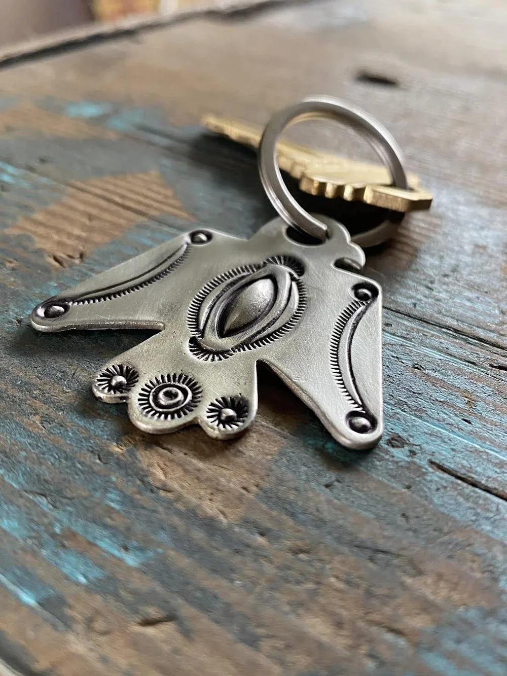 White Bronze Thunderbird Keychain — Red Rabbit Trading Co.