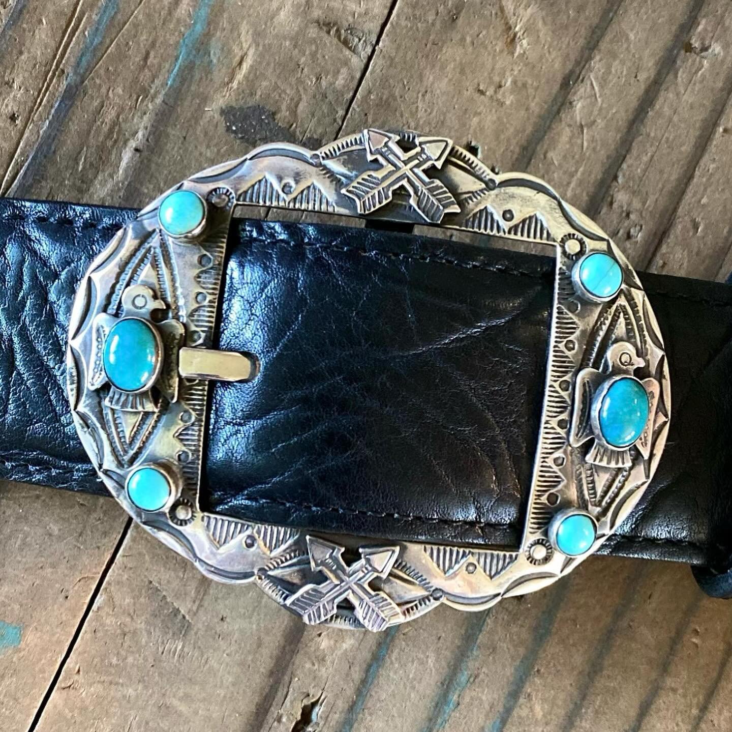 Jewelry not your thing? 🤷🏼&zwj;♂️ we also love making belt buckles. Here&rsquo;s one fresh off the bench 1930s Fred Harvey vibes with 6 kingman turquoise stones
