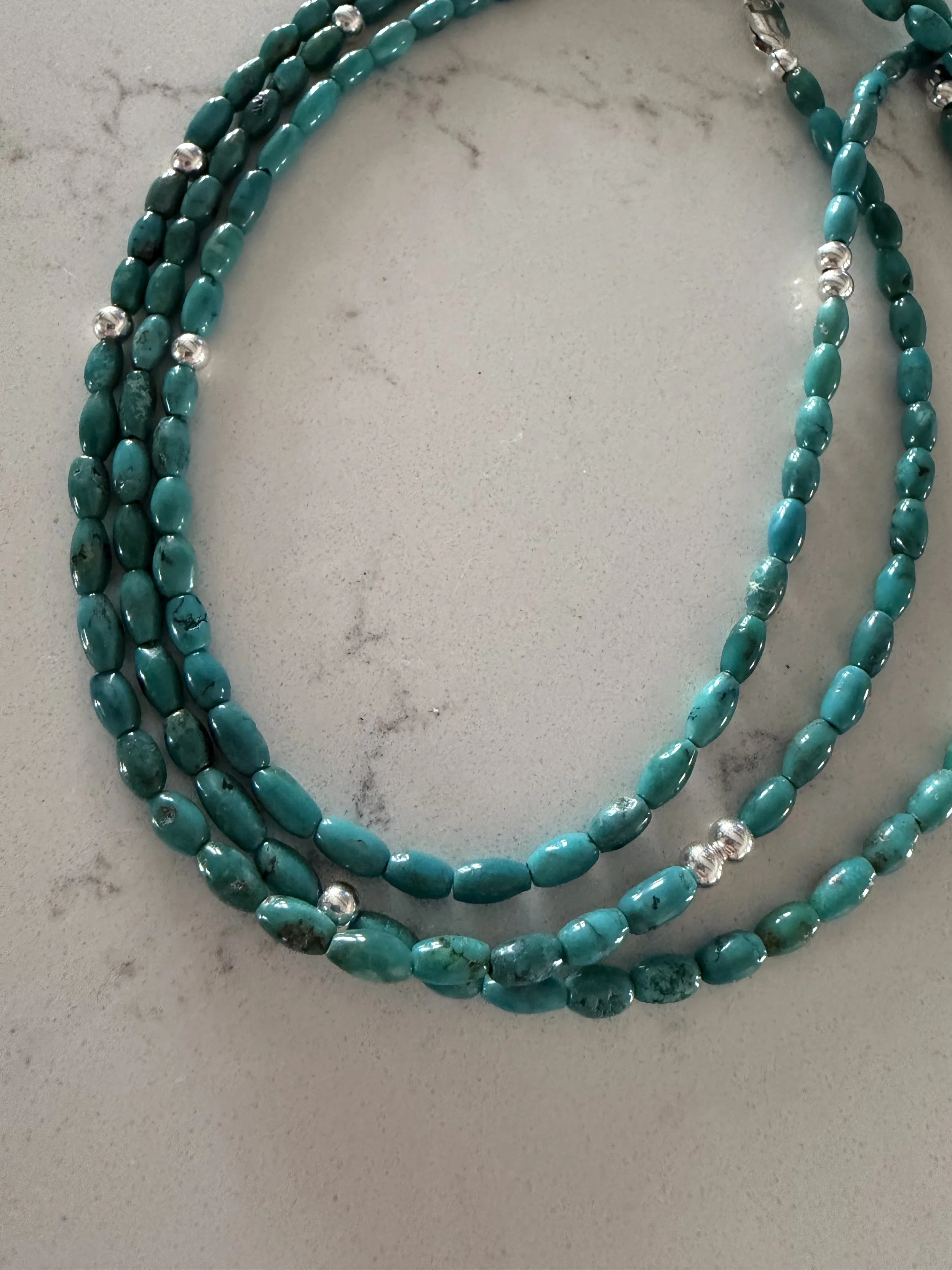 Genuine Turquoise & Sterling Silver Bead Necklace