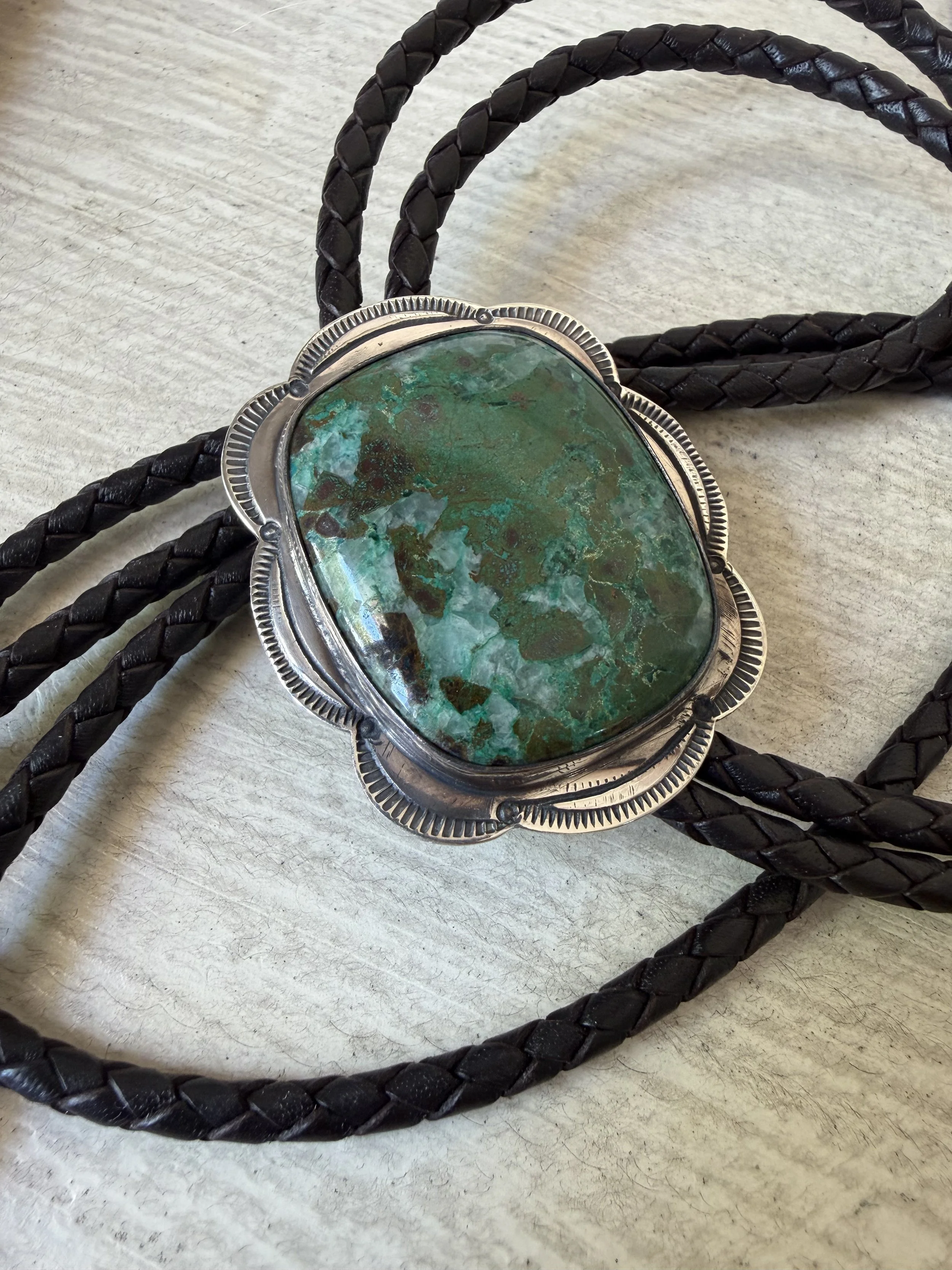 Rectangle Malachite/Azurite Stone Bolo Slide