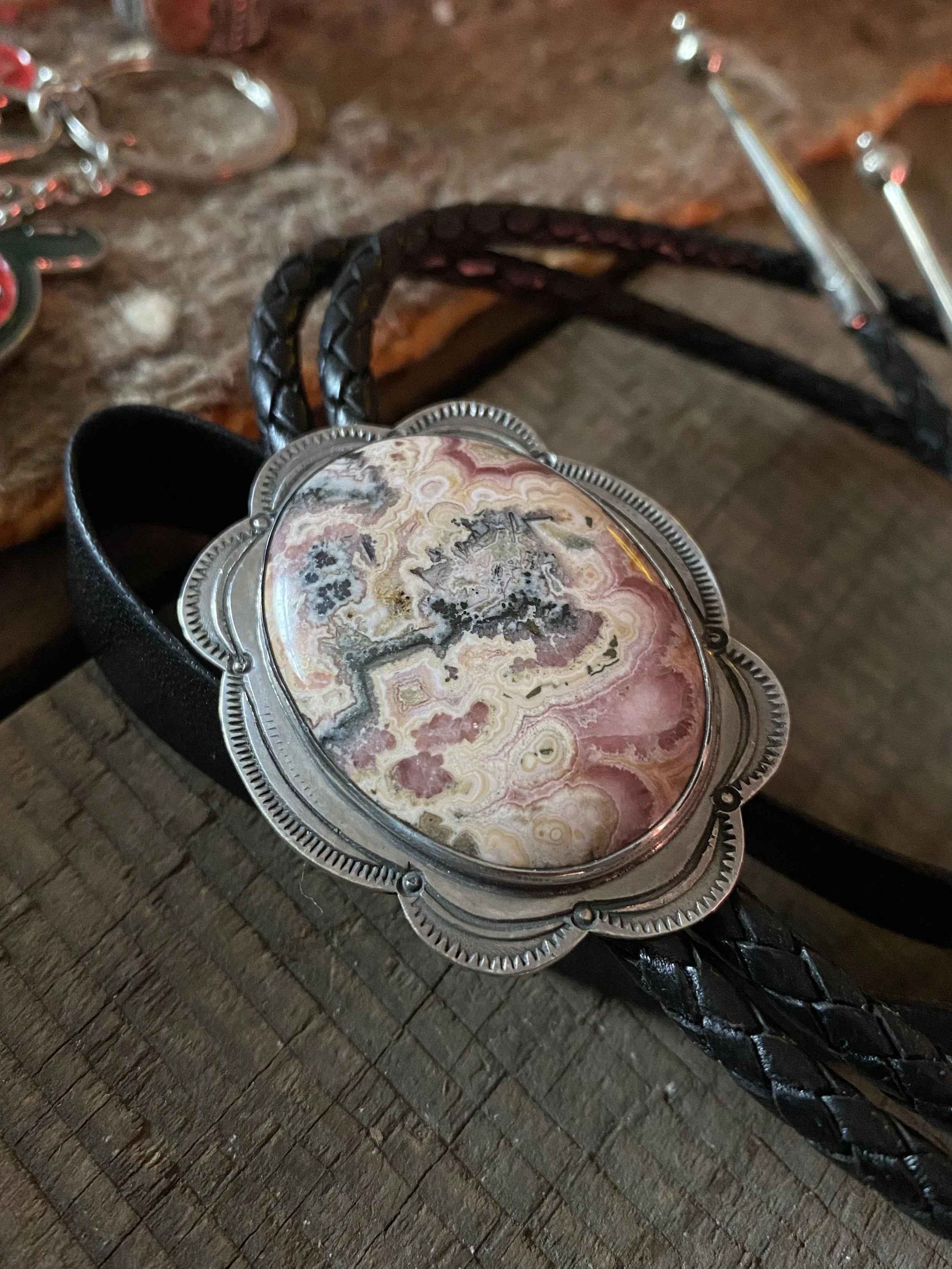 Pink Rhodochrosite Stone Bolo Slide