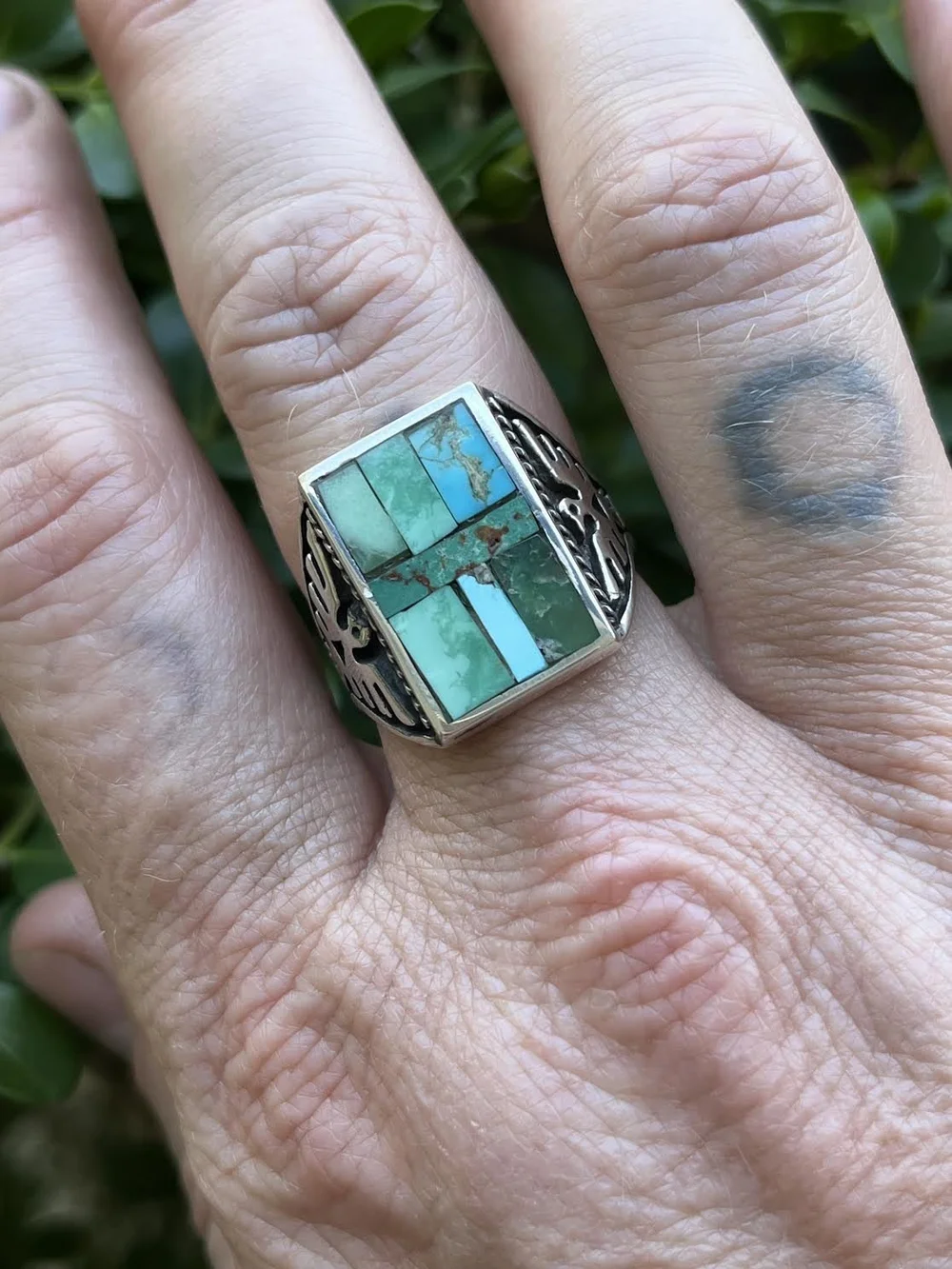 Turquoise Mosaic Robot Man Ring — Red Rabbit Trading Co.